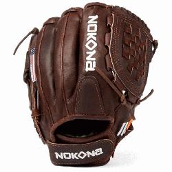 e Fast Pitch Softball Glove Chocolate Lace. Nokona Elite performance ready for play position